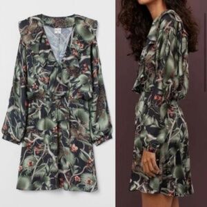 Johanna Ortiz for H&M green satin dress with ruffles XS